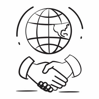 of isolated globe and handshake with the word Collaboration concept as A design featuring a globe and a handshake with the word Collaboration prominently displayed T Cleans vector