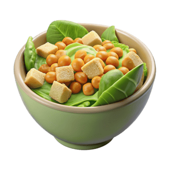 Green Salad with Croutons and Orange Spheres png