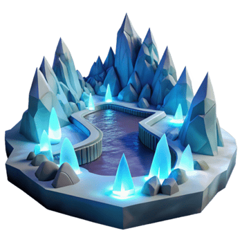 Icy Mountain Pool 3D Render of Fantasy Landscape png