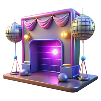 Retro Disco Stage Neon Lights, Mirror Balls, Curtains png