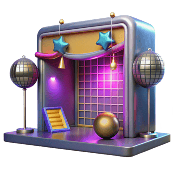 Neon Stage with Disco Balls and Stars png