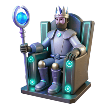 Fantasy King on Futuristic Throne with Magic Staff png