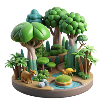 Cartoon Jungle Scene 3D Render of Lush Tropical Forest png