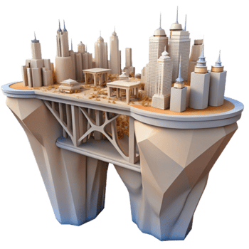 Floating Cityscape Urban Design on a Clifftop Island png