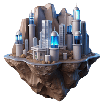 Futuristic Cityscape on a Mountaintop Island png