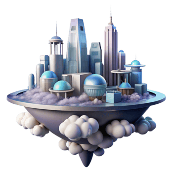 Futuristic Cityscape Floating Metropolis in Clouds png
