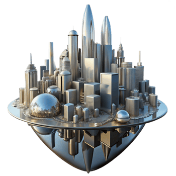 Futuristic Cityscape Metallic Urban Model png