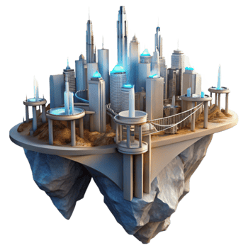 Futuristic Floating City Architectural Design on an Island png