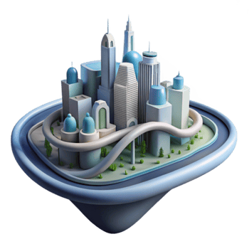 Futuristic Cityscape Elevated Roads, Modern Architecture, Island City png