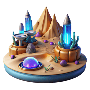 Alien Desert Oasis 3D Render of Futuristic Landscape png