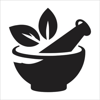 A black and white icon of a mortar and pestle vector