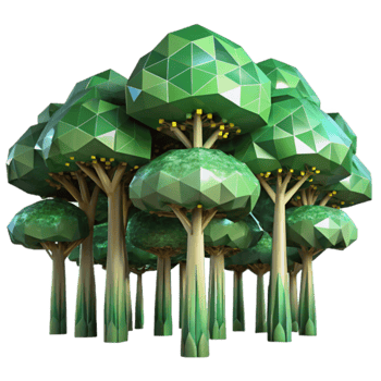 Geometric Forest Low Poly Tree Cluster 3D Render png