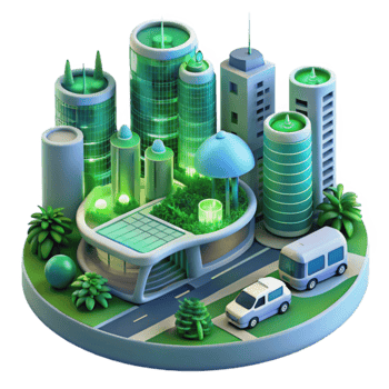 Eco-Friendly Futuristic Cityscape Green Architecture and Sustainable Transportation png