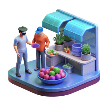 3D Render Fruit Stand Customer Interaction png
