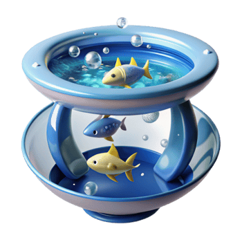 Double Bowl Fish Aquarium 3D Render of Colorful Fish png