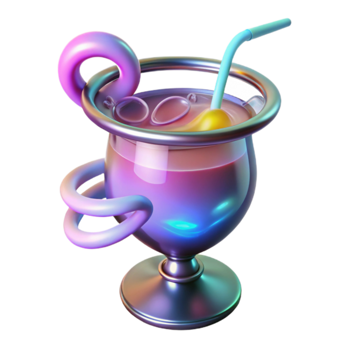Iridescent Cocktail Glass, Summer Drink, Rainbow Hues, Party Beverage, Goblet Design, 3D Render, Abstract Art, Digital Illustration png