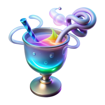 Rainbow Goblet Drink Iridescent Cocktail with Swirling Design png