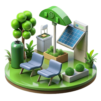 Sustainable Park Bench with Solar Panel Greenery png