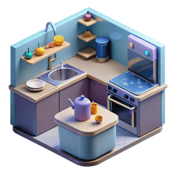 Isometric Kitchen Design 3D Model of a Modern Kitchen png