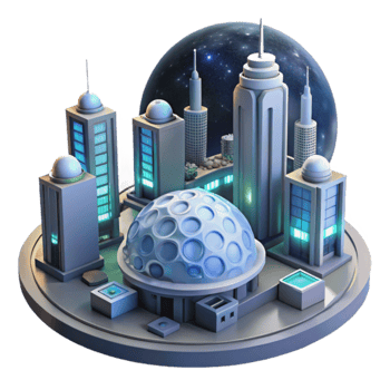 Futuristic Cityscape Dome, Skyscrapers, and Celestial Sphere png