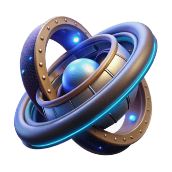 Abstract 3D Metallic Orb Rotating Rings and Glowing Lights png