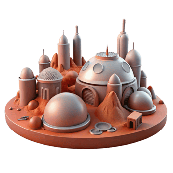 Futuristic Desert Cityscape 3D Render of Dome Structures and Towers png