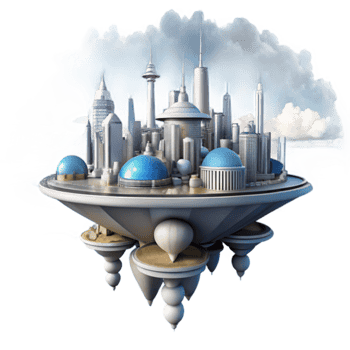 Futuristic Floating City Architectural Wonders of a Cloud City png