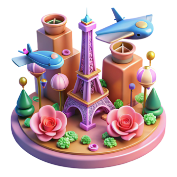 Whimsical Parisian Travel A 3D Render png