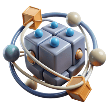 Modular System Interconnected Cubes Orbiting Spheres png