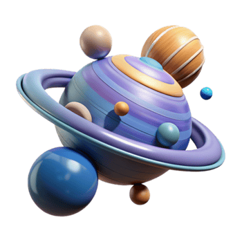 Abstract Planetary System Colorful 3D Render of Orbits and Moons png
