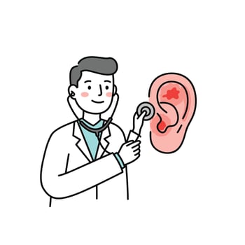 Doctor examining ear with stethoscope illustration vector