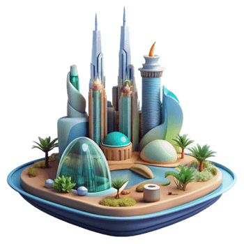 Island Cityscape Futuristic Architecture and Tropical Oasis png