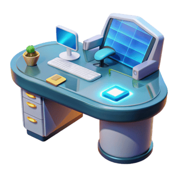 Modern Desk Setup Computer, Monitor, and Accessories png