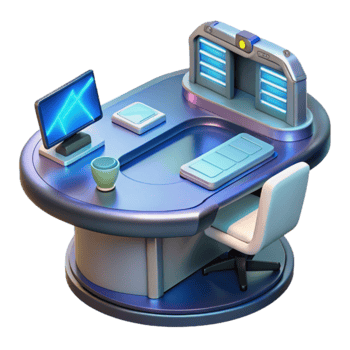 Futuristic Workstation Modern Desk Design with Computer Accessories png