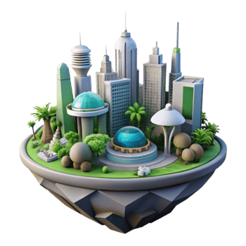 Futuristic City Island Modern Architecture, Green Spaces, and Urban Design png
