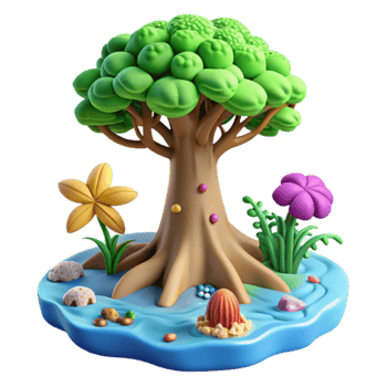 Cartoon Tree, Flowers, and Island Scene png