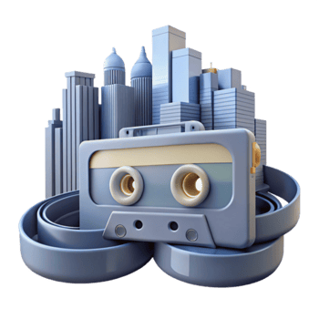 Retro Cityscape Cassette Tape Urban Design png