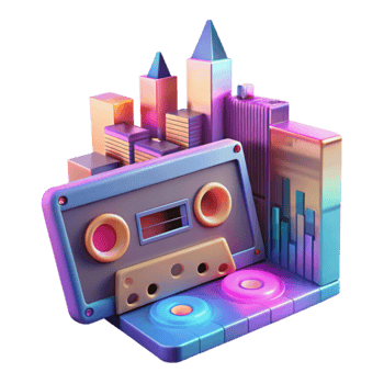 Retro Cassette Tape Cityscape Synthwave Music Visual png
