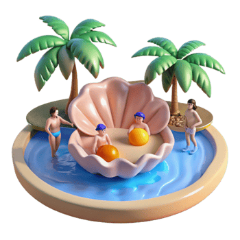 Island Getaway Shell Pool Palm Trees png