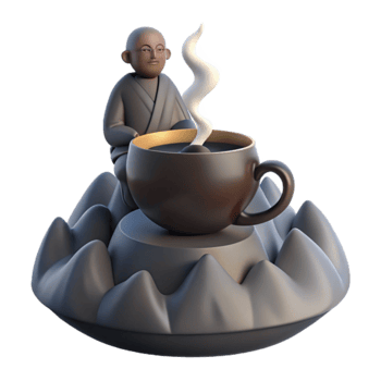 Monk, Mountains, and Morning Brew 3D Render png