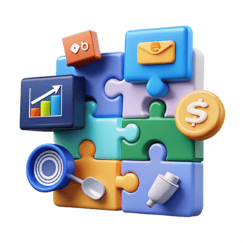 Connecting Business Puzzle Pieces Growth, Strategy, and Finance png