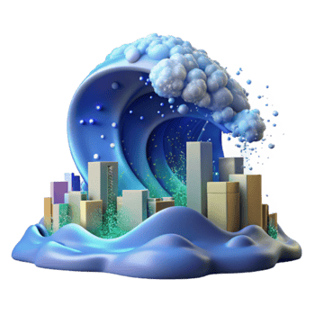 Coastal City Tsunami 3D Render of Urban Flood png