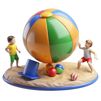 Kids Playing with Beach Ball and Toys on Sandbox png
