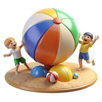 Kids Playing with Giant Beach Ball on Sandy Surface png