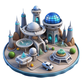 Futuristic Cityscape A 3D Render of a Space-Age Town png