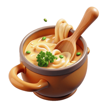 Creamy Soup in a Pot with Wooden Spoon png