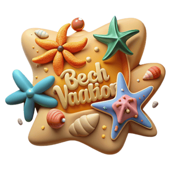 Summer Beach Vacation Starfish, Seashells Fun png