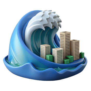 Coastal City Tsunami Simulation Urban Impact Visualization png