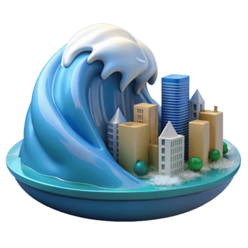 Coastal City Under Tsunami Threat Disaster Simulation png