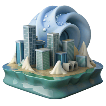 Coastal City Under Wave Threat A 3D Model png